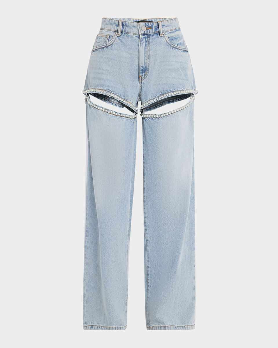 Wide-Leg Cut-Out Pearl Jeans